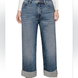NWT Jessica Simpson Zinnia Wide Leg Boyfriend Jeans Size 14 Dark Wash Studded